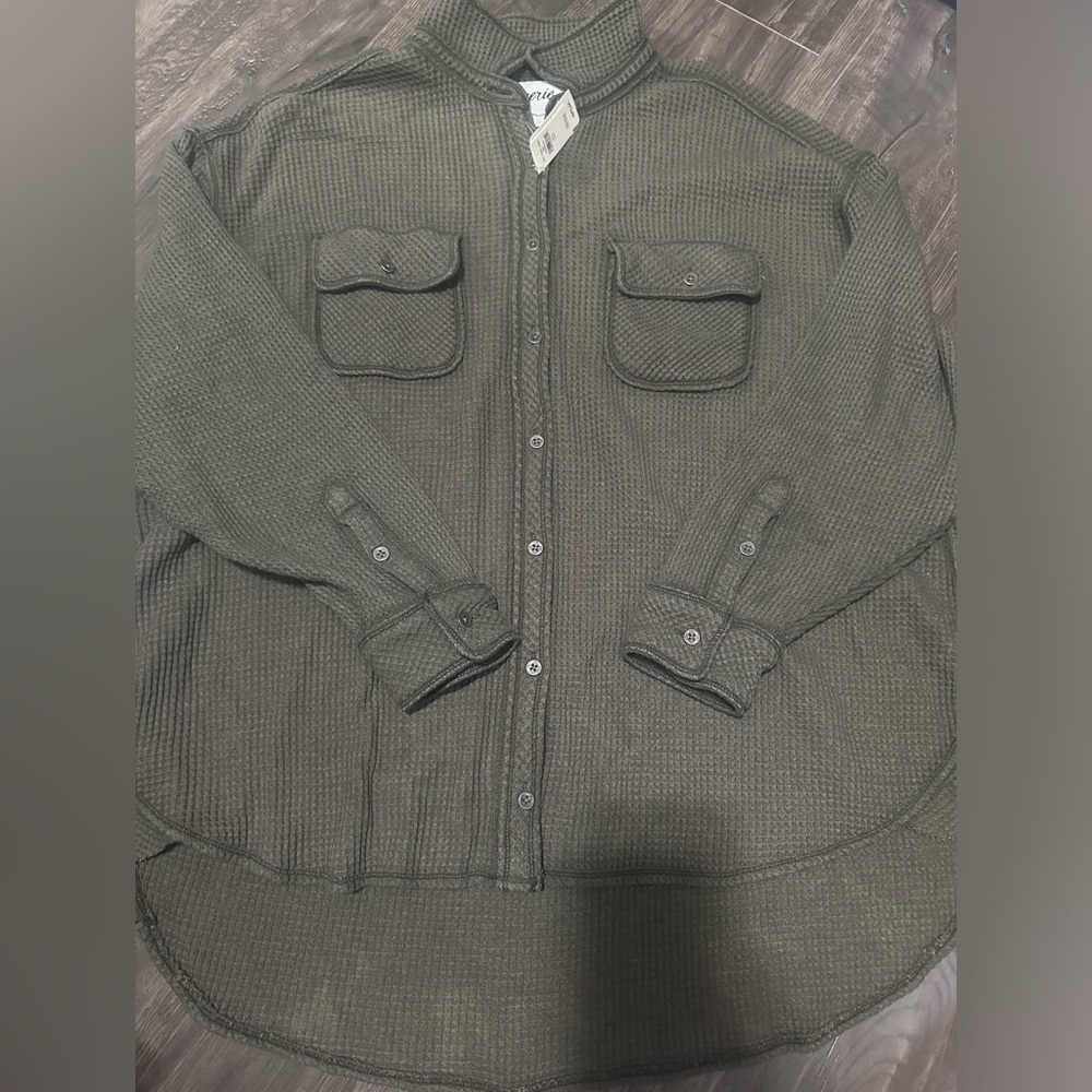 waffle knit button up